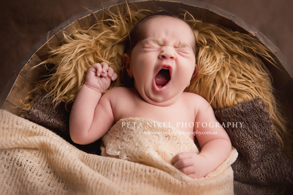 Gorgeous baby yawn - newborn portraits taken in Hobart studio