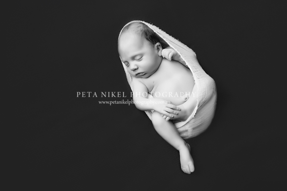 Beautiful baby boy, newborn portraits taken in studio by Hobart Photographer Peta Nikel